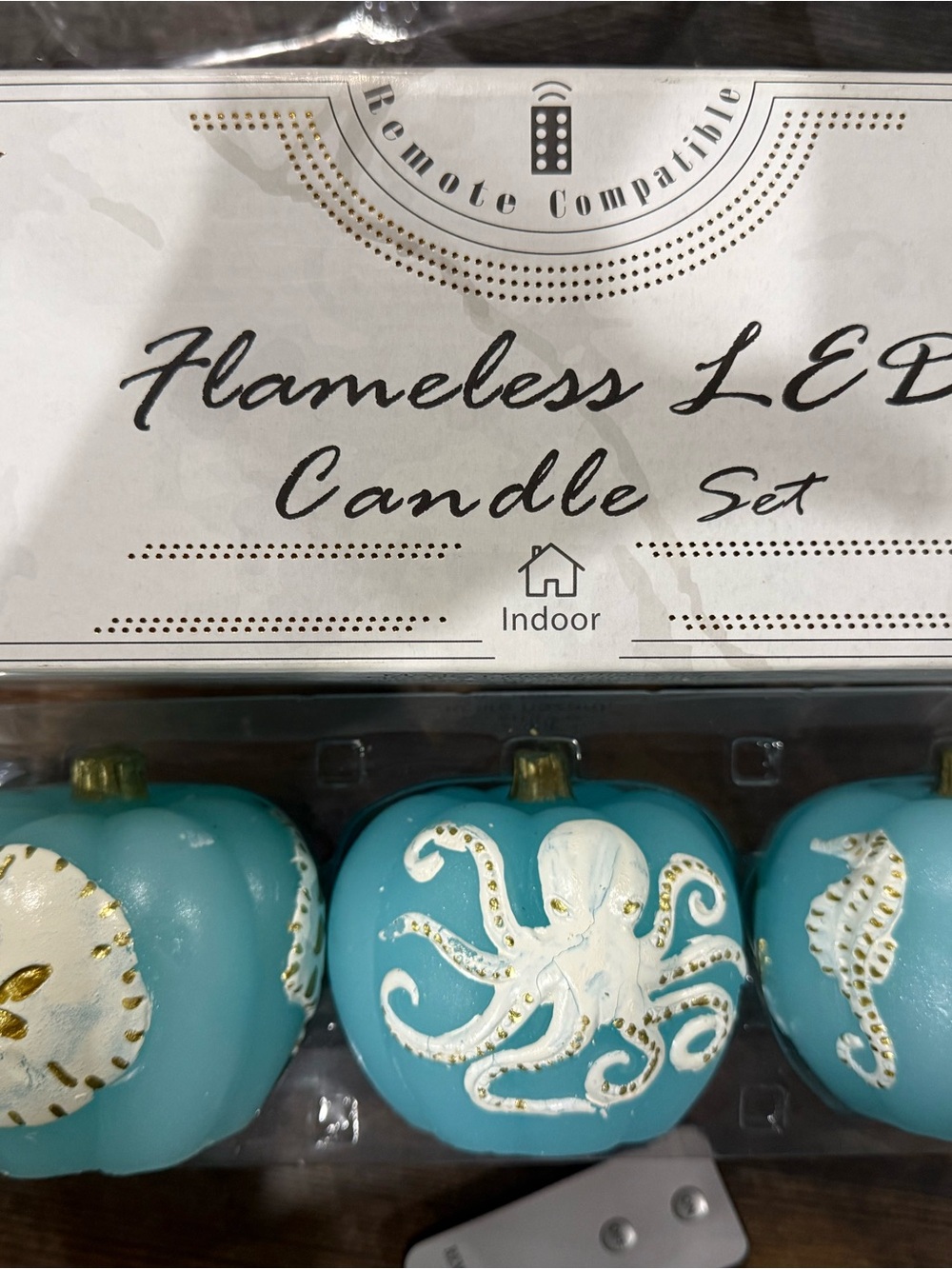 Flameless LED Candle Set - Teal Pumpkin Design